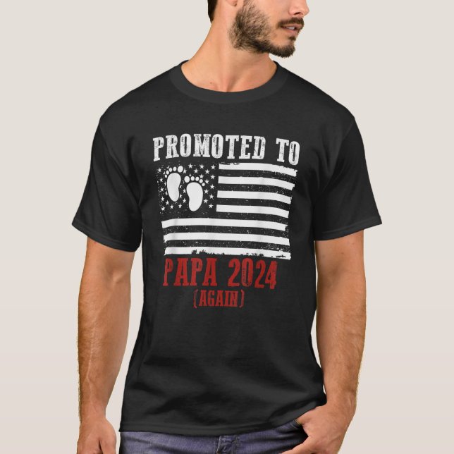 Promoted To Papa 2024 Again Baby Reveal USA Americ T-Shirt (Front)