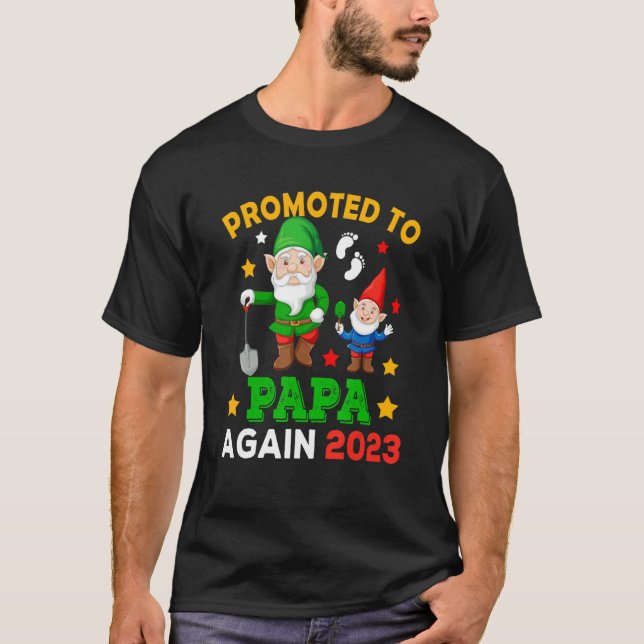 Promoted To Papa Again 2023 Two Funny Gnomes Pregn T-Shirt (Front)