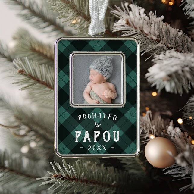Promoted to Papou | Baby Photo Grandpa Silver Plated Framed Ornament (Creator Uploaded)