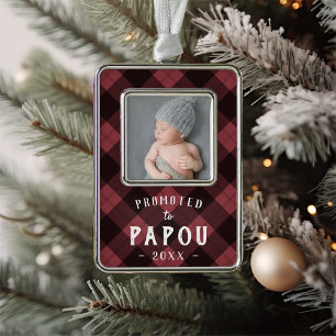 Promoted to Papou   Baby Photo Grandpa Silver Plated Framed Ornament