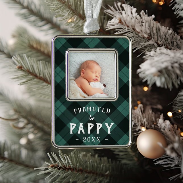 Promoted to Pappy | Baby Photo Grandpa Silver Plated Framed Ornament (Creator Uploaded)
