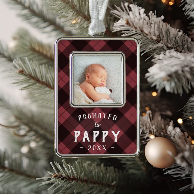Promoted to Pappy | Baby Photo Grandpa Silver Plated Framed Ornament (Creator Uploaded)