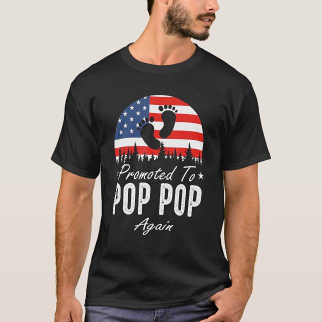 Promoted To Pop Pop Again 2024 US Flag Father's Da T-Shirt (Front)