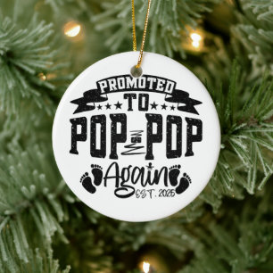 Promoted To Pop Pop Again Est 2024 Funny Grandpa Ceramic Tree Decoration