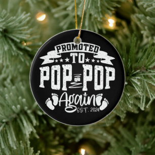 Promoted To Pop Pop Again Est 2024 Funny Grandpa Ceramic Tree Decoration