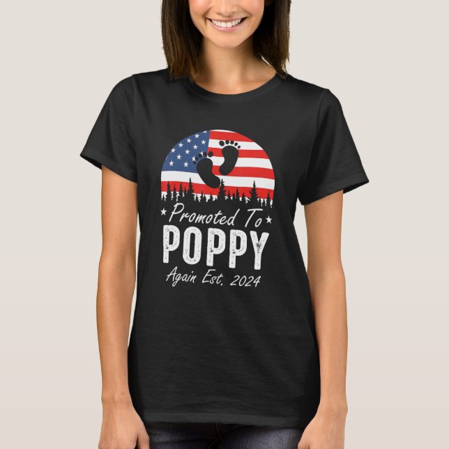 Promoted To Poppy Again Est 2024 US Flag Father's  T-Shirt (Front)