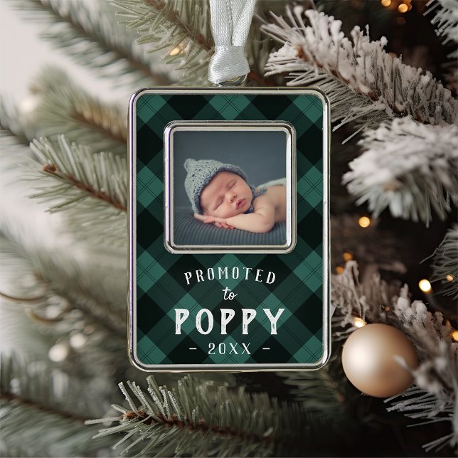 Promoted to Poppy | Baby Photo Grandpa Silver Plated Framed Ornament (Creator Uploaded)