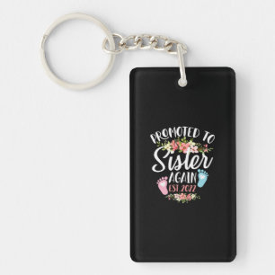 Promoted To Sister Again Est 2022 Flower Key Ring