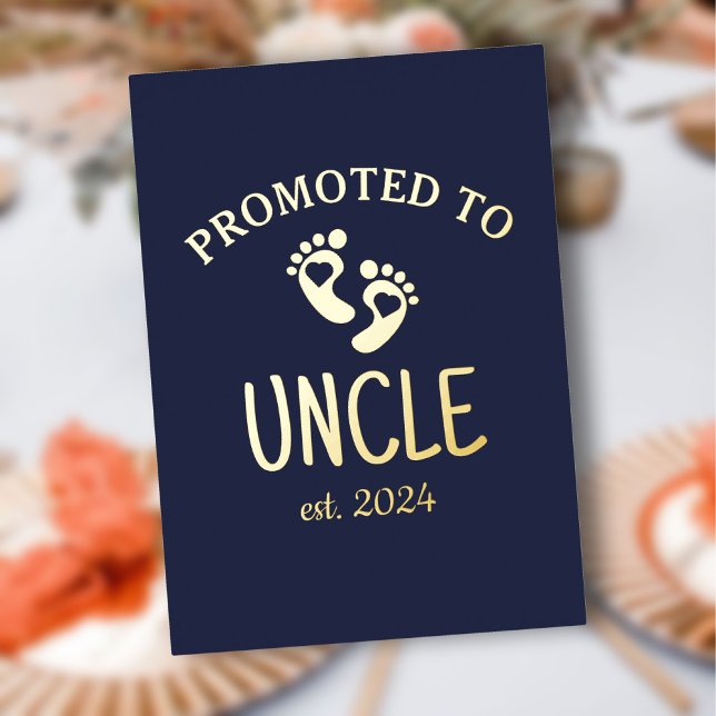 Promoted to Uncle / Chic Heart Navy Blue Gold (Promoted to Uncle / Chic Heart Navy Blue Gold Foil Invitation)