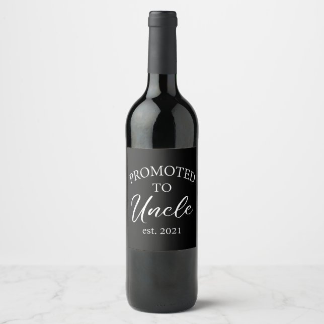 Promoted To Uncle Est. 2021 | Gift For Uncle Wine Label (Front)