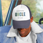Promoted to Uncle EST 2025 | New Uncle Trucker Hat<br><div class="desc">Celebrate the big news in style with this “Promoted to Uncle EST 2025” trucker hat! A fun and trendy way to announce a pregnancy or gift a soon-to-be uncle, this hat features modern typography in soft pastel tones on a classic mesh-back design. Whether it's a baby shower surprise, gender reveal...</div>
