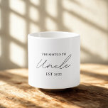 Promoted to Uncle EST Gift Espresso Cup<br><div class="desc">Celebrate the exciting news of becoming an uncle with this charming “Promoted to Uncle EST 2025” espresso cup. This minimalist design is perfect for a first-time uncle or baby reveal surprise. With a sleek black script on crisp white ceramic, this cup adds a special touch to morning coffee moments. Whether...</div>