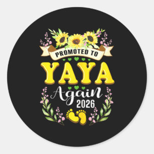 Promoted to yaya grandma 2026 sunflower reveal  classic round sticker