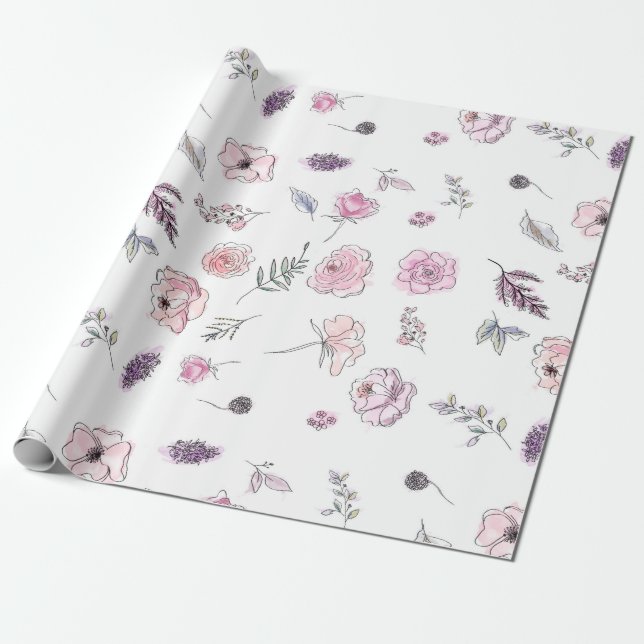 Promotion Bohemian Chic Floral Boho Girl Pink Wrapping Paper (Unrolled)