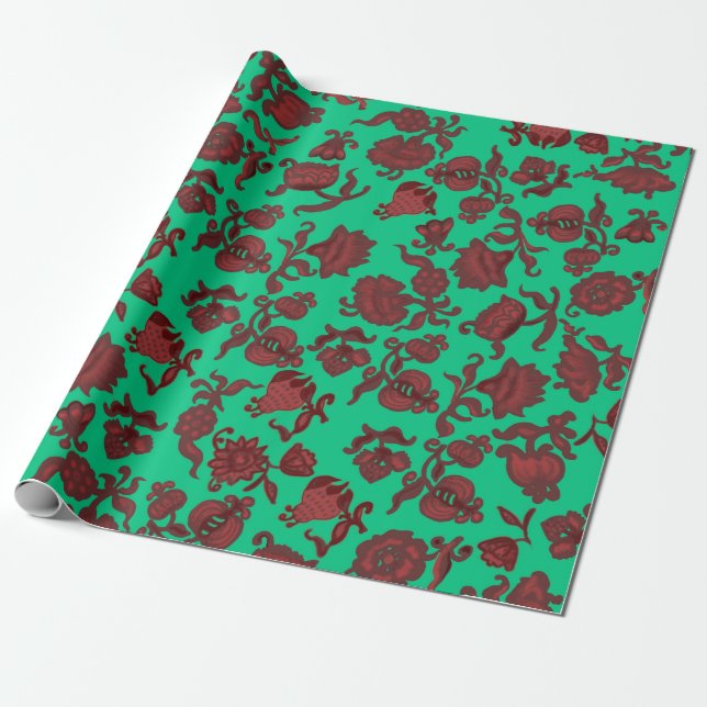 Promotion Flowers Bohemian Chic Floral Boho Green Wrapping Paper (Unrolled)