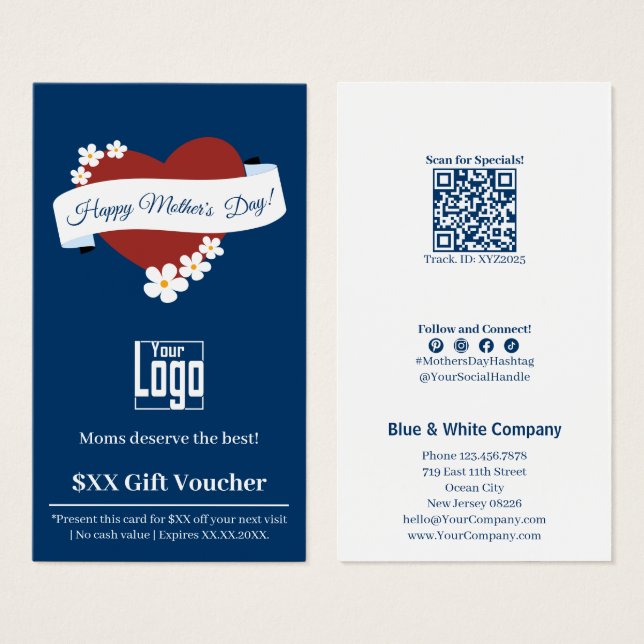 Promotion Red Heart Mother's Day Gift Voucher Card (Front & Back)