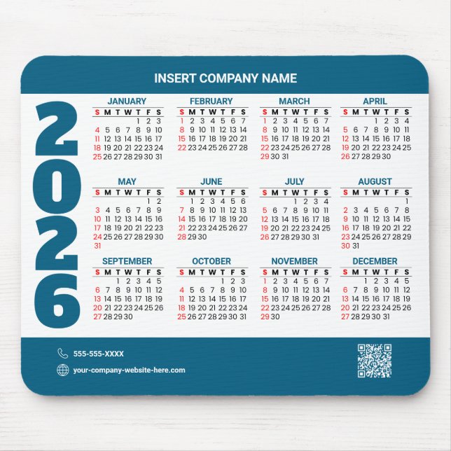 Promotional 2026 Calendar QR Code Mousepad (Front)