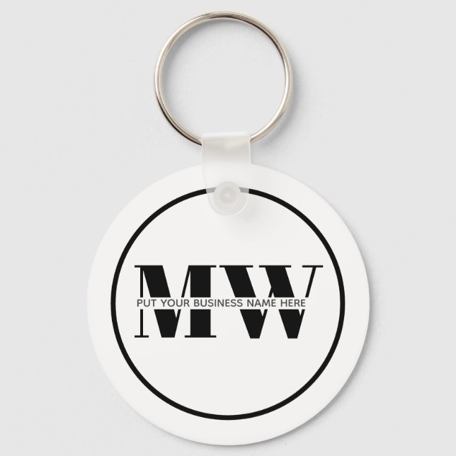 Promotional Black & White Business Monogram Logo Key Ring (Front)