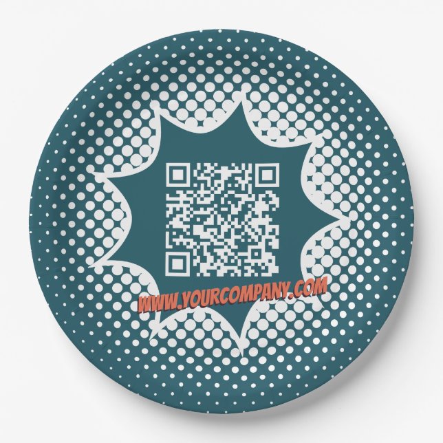 Promotional Blue QR-Code Cleaning Service  Paper Plate (Front)