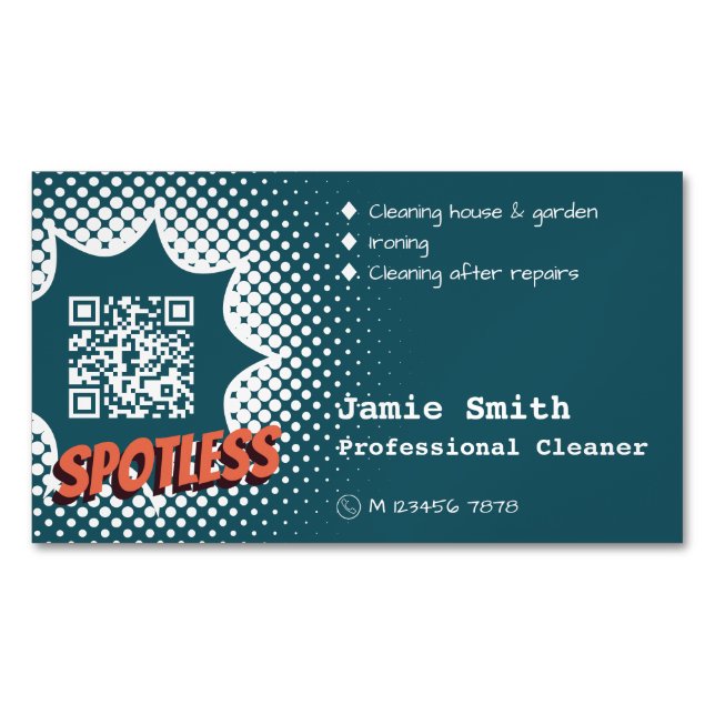 Promotional Blue Spotless Home Cleaning Magnetic Business Card (Front)