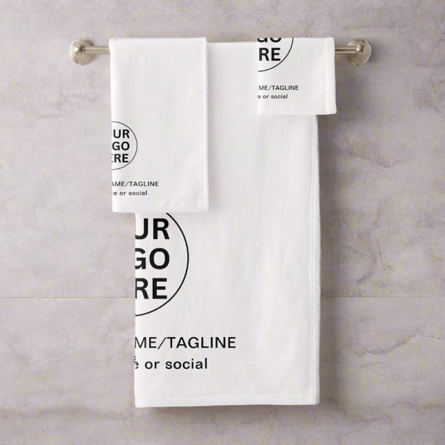 Promotional Branded Business Logo & Text White Bath Towel Set (Creator Uploaded)