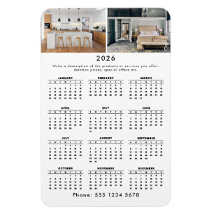 Promotional Business 2 Photo 2026 Calendar Magnet