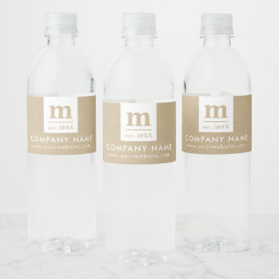Promotional Business Company Logo Monogram Kraft Water Bottle Label