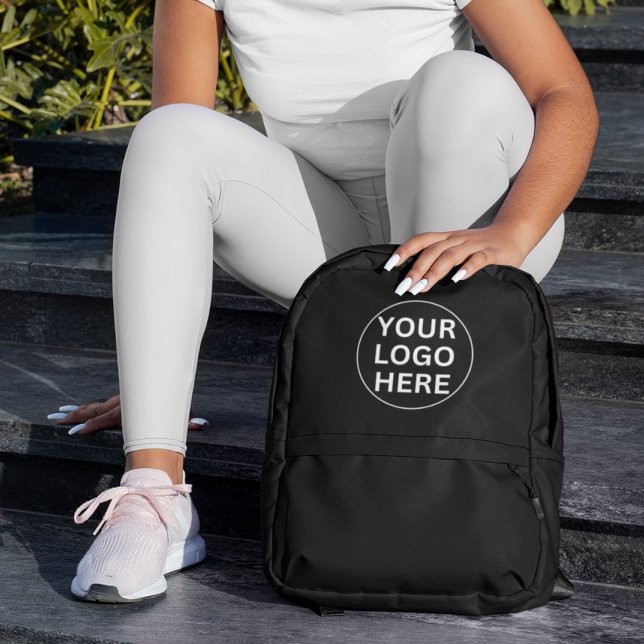 Promotional Business Corporate Logo Black Branded  Printed Backpack (Creator Uploaded)