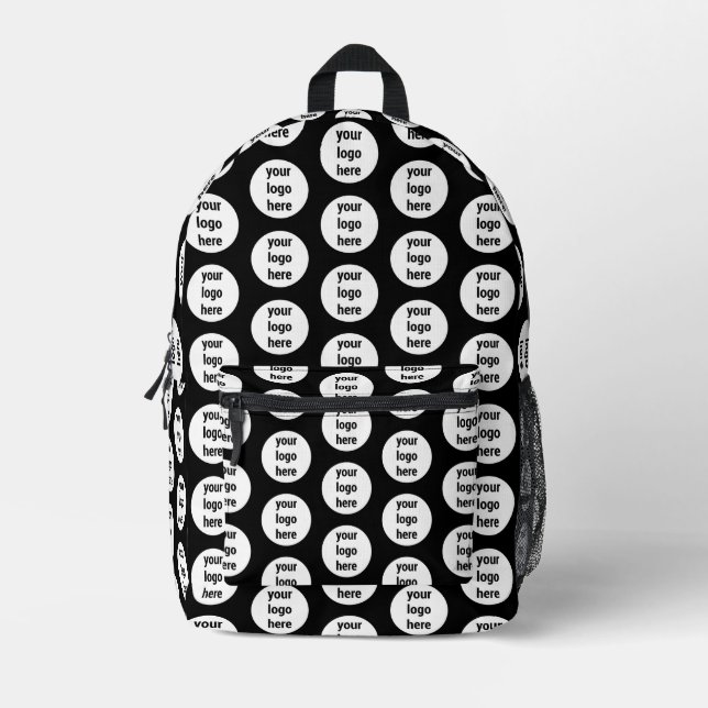 Promotional Business Logo Black White Pattern  Printed Backpack (Front)