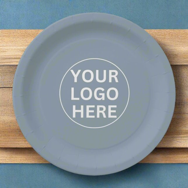 Promotional Business Logo Dusty Blue Event  Paper Plate (Creator Uploaded)