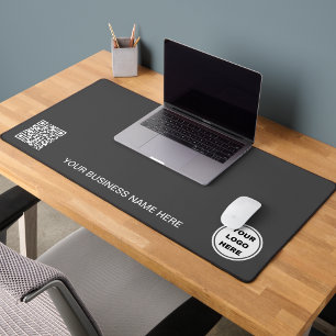 Promotional Business Logo & QR Code Modern Grey  Desk Mat