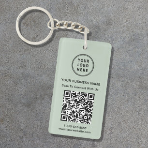Promotional Business Logo QR Code Sage Green Key Ring