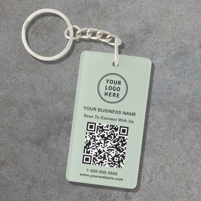 Promotional Business Logo QR Code Sage Green Key Ring (Creator Uploaded)