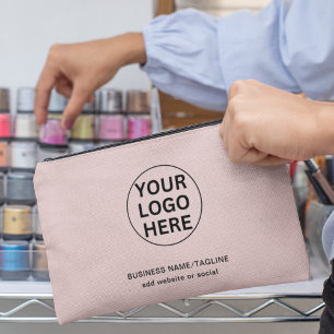 Promotional Business Logo & Text Blush Pink Accessory Pouch