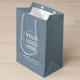 Promotional Company Logo Dusty Blue Branded Medium Gift Bag