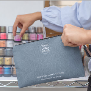 Promotional Dusty Blue Business Logo Branded Accessory Pouch