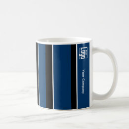 Promotional Logo QR Code Blue Black White Stripes Coffee Mug
