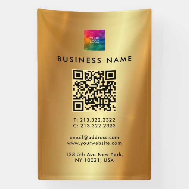 Promotional Logo QR Code Gold Outdoor Vertical Banner (Vertical)