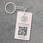 Promotional Logo QR Code Pink Key Ring<br><div class="desc">Modern and professional light pink promotional keychain featuring your QR code for customers to scan for a list of your products,  services,  prices or other information. Upload your logo and QR code and add your business name,  website,  slogan,  phone number,  etc.,  in simple typography.</div>