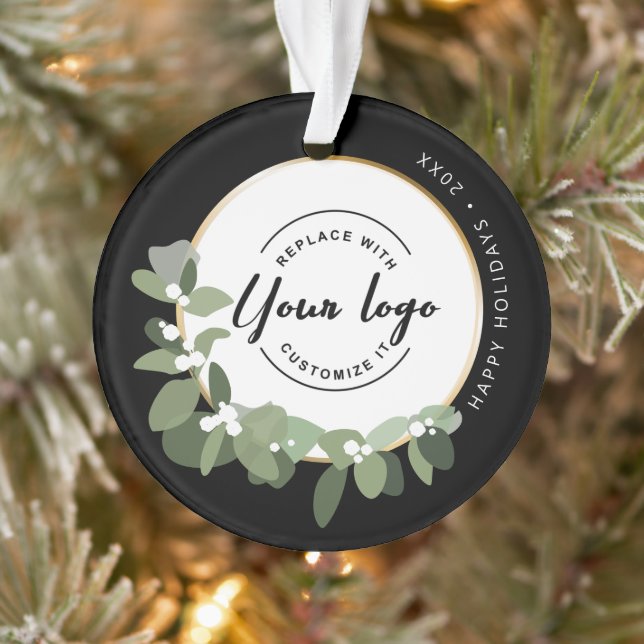 Promotional Modern Wreath Happy Holidays Your Logo Ornament (Tree)