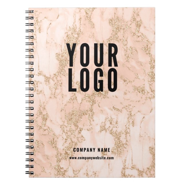 Promotional Pink Gold Marble Business Logo Notebook (Front)