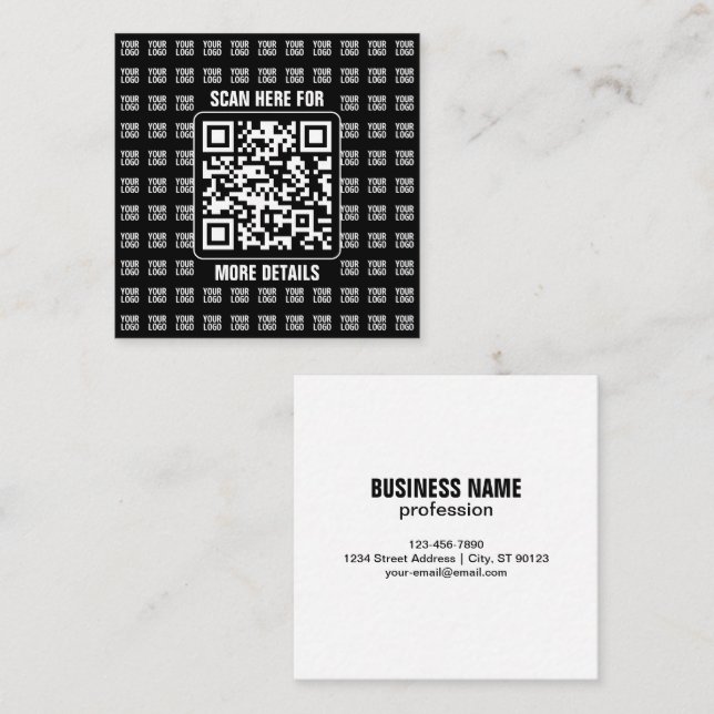 Promotional QR code (editable) plus Logo Pattern Square Business Card (Front/Back)