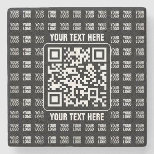 Promotional QR code (editable) plus Logo Pattern Stone Coaster