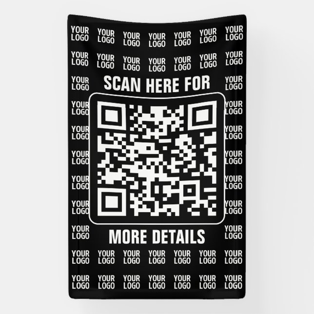Promotional QR code (editable) with Logo Pattern Banner (Vertical)