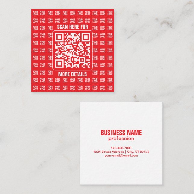 Promotional QR code (editable) with Logo Pattern Square Business Card (Front/Back)