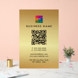 Promotional QR Code Logo Gold Template Glam Acrylic Sign