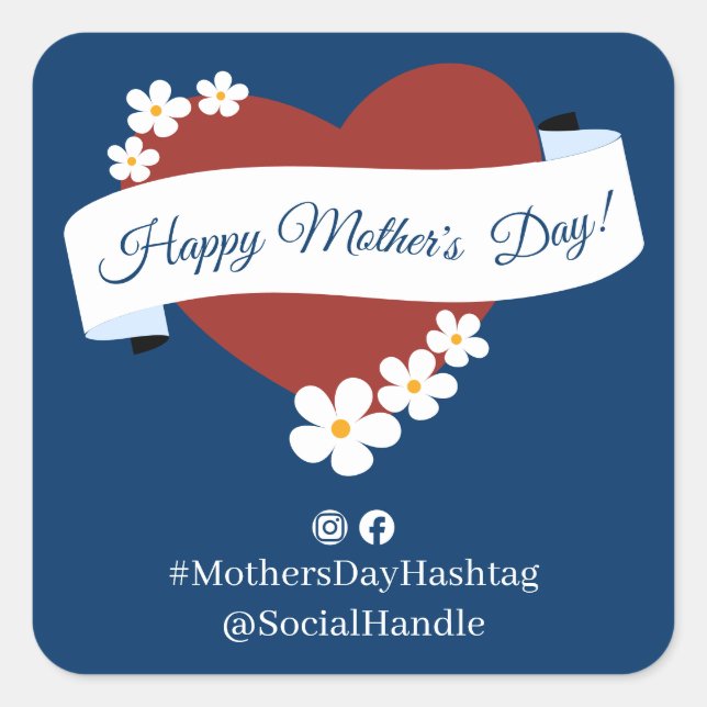 Promotional Red Heart Happy Mother's Day Square Sticker (Front)