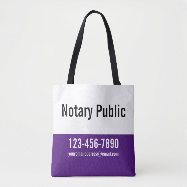 Promotional Royal Purple and White Notary Public Tote Bag (Front)