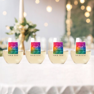 Promotional Template Upload Company Logo Set of 4 Stemless Wine Glass