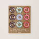 Promposal Donuts Prom Dance Jigsaw Puzzle<br><div class="desc">Cute and quirky way to ask someone to a prom dance. Fun looking donuts with clever message: "Donut You Know". Message can be changed to own text. Monogrammed with names to create a keepsake memory of your school dance. Fun for boyfriend,  girlfriend and best friends.</div>